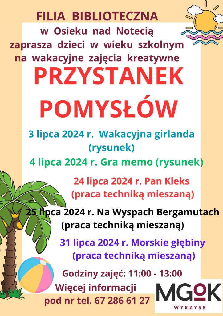 przystanek pomysłow biblioteka osiek nad notecia wakacje 2024